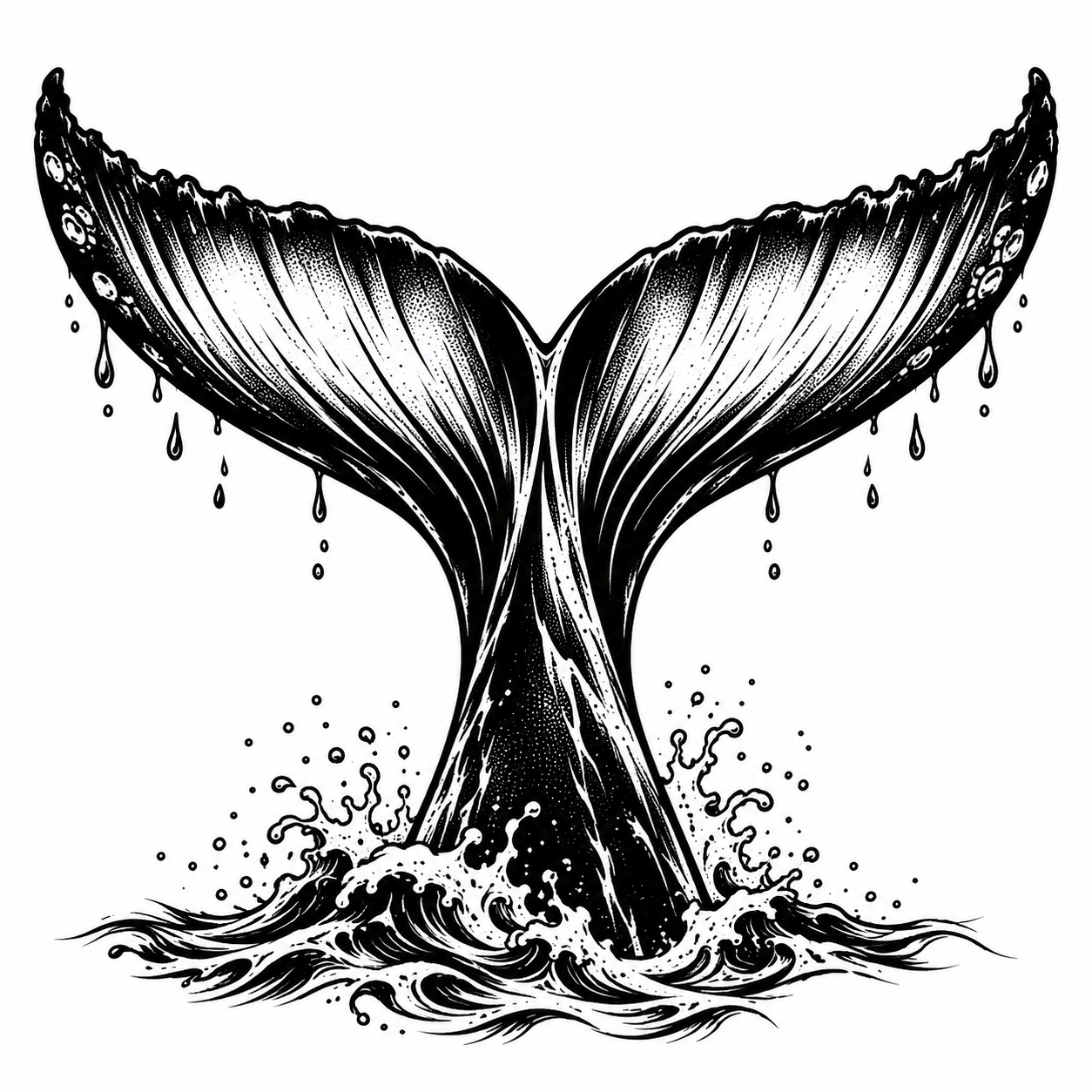 Bold blackwork whale tail tattoo