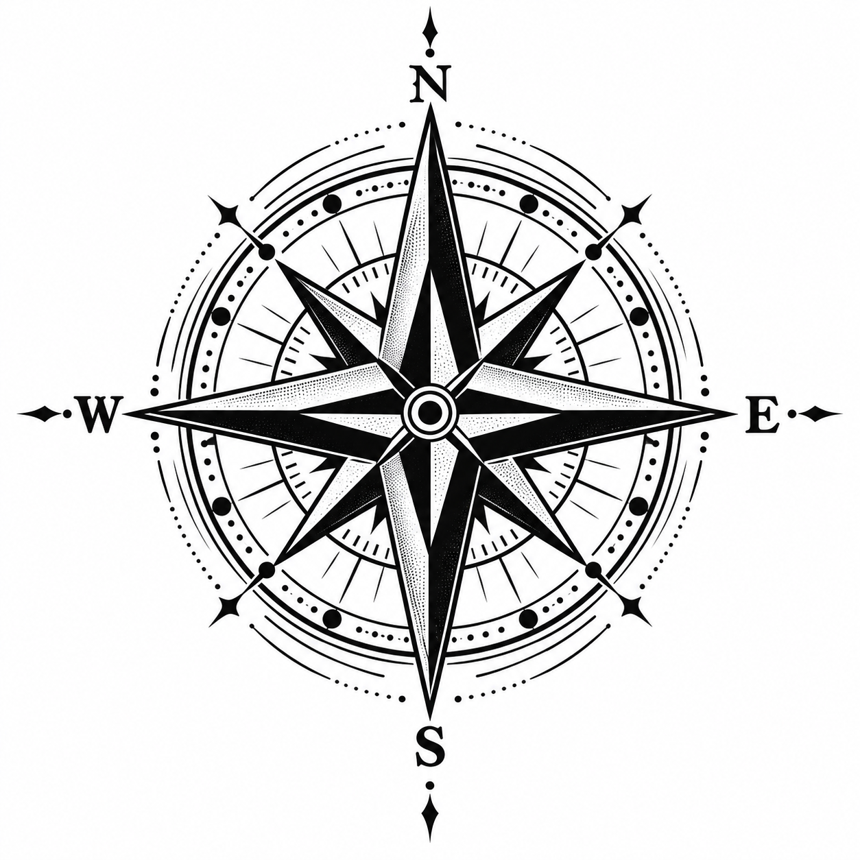 Bold geometric compass rose tattoo