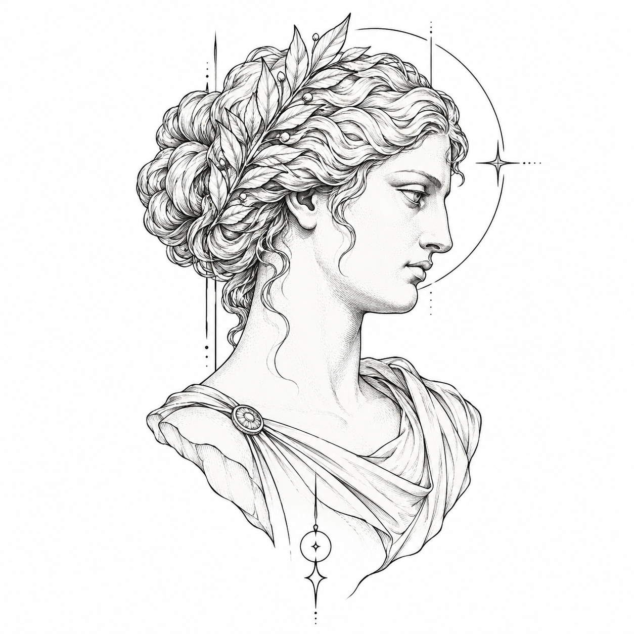 Fine line greek statue profile tattoo