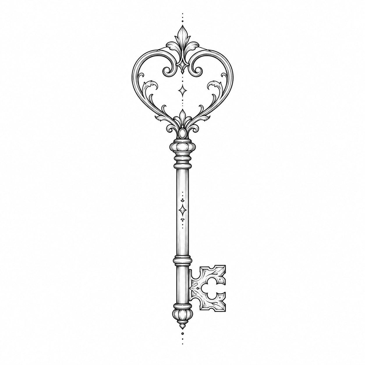 Fine line key with a small heart bow tattoo