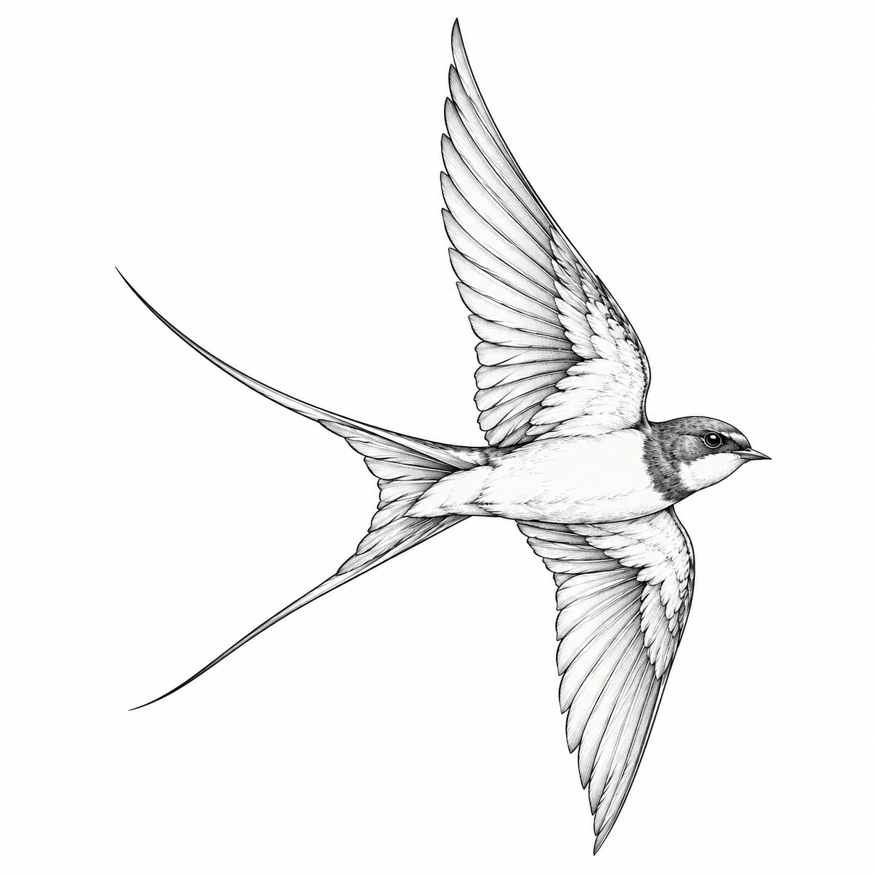 Fine line swallow in flight tattoo