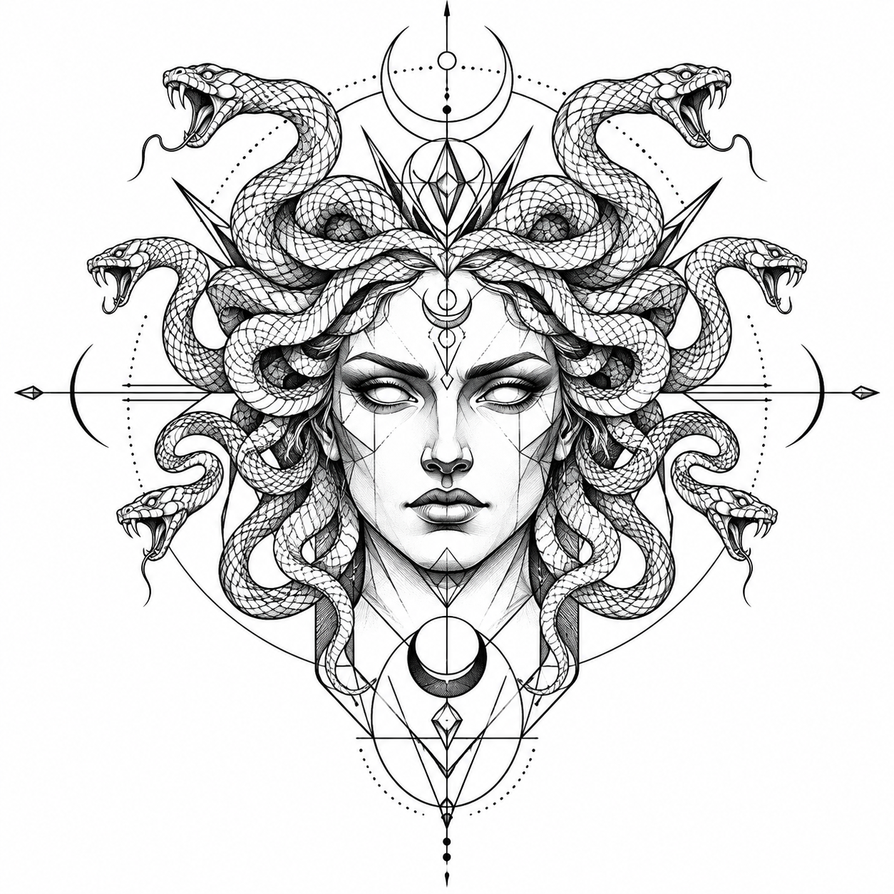 Geometric medusa silhouette tattoo