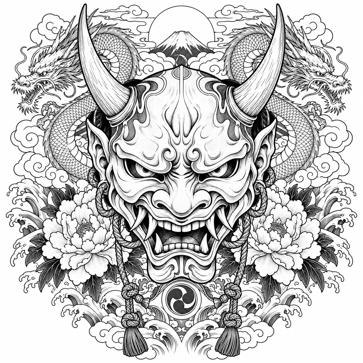 Japanese oni mask tattoo