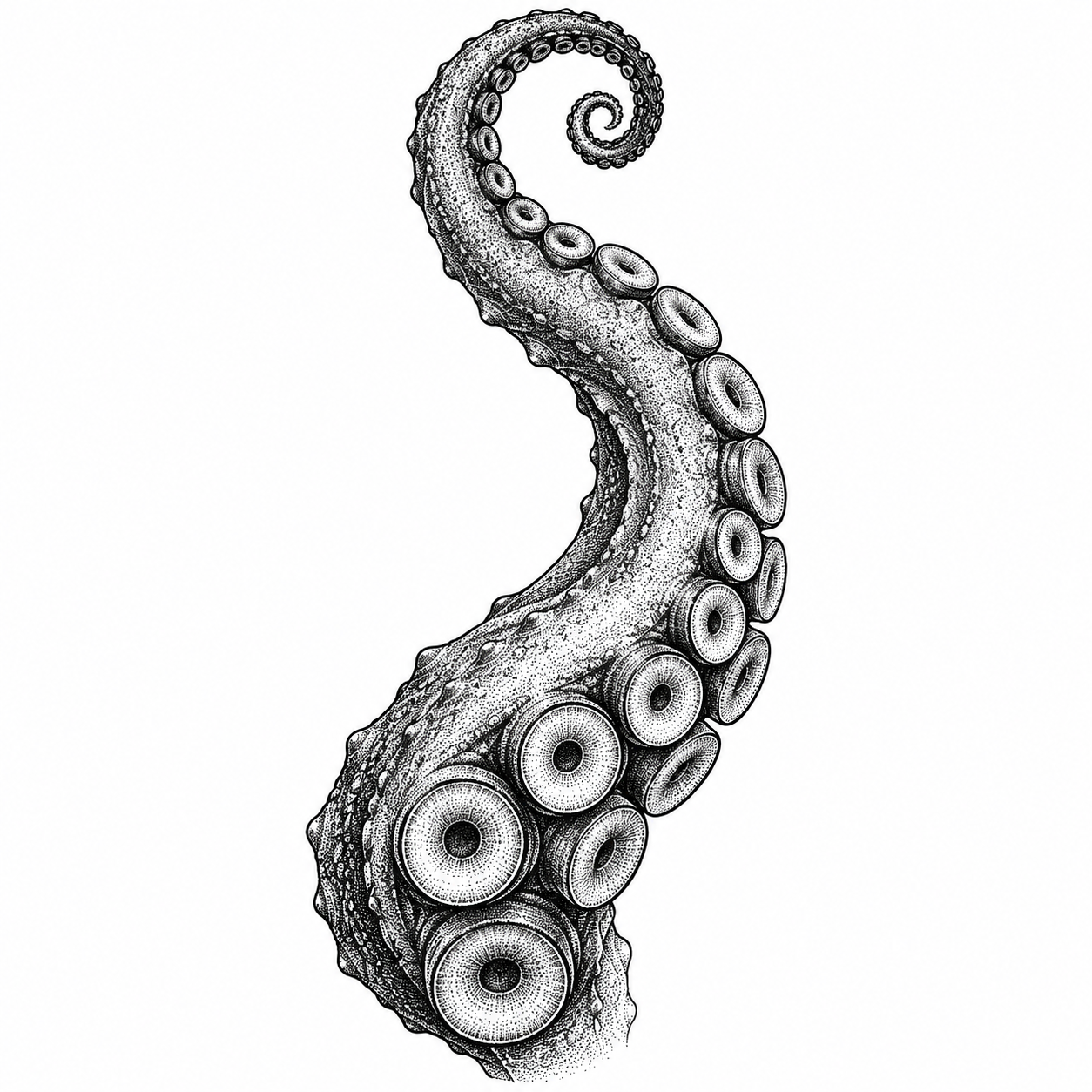 Stippled octopus tentacle tattoo