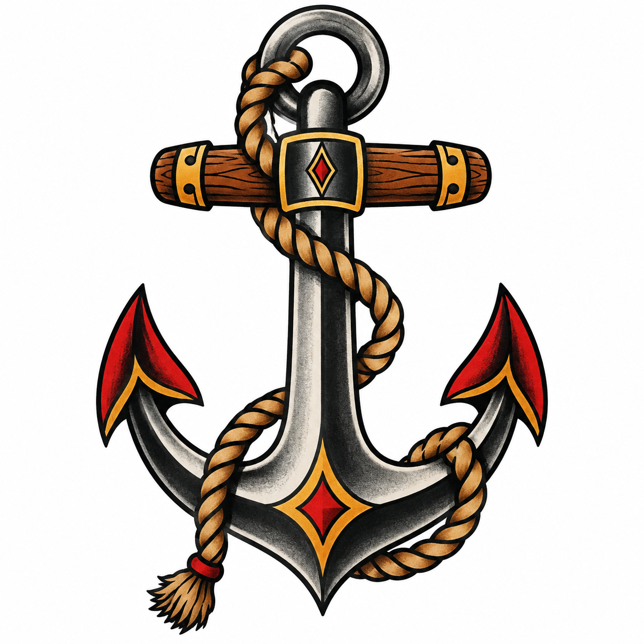 Traditional anchor with rope tattoo