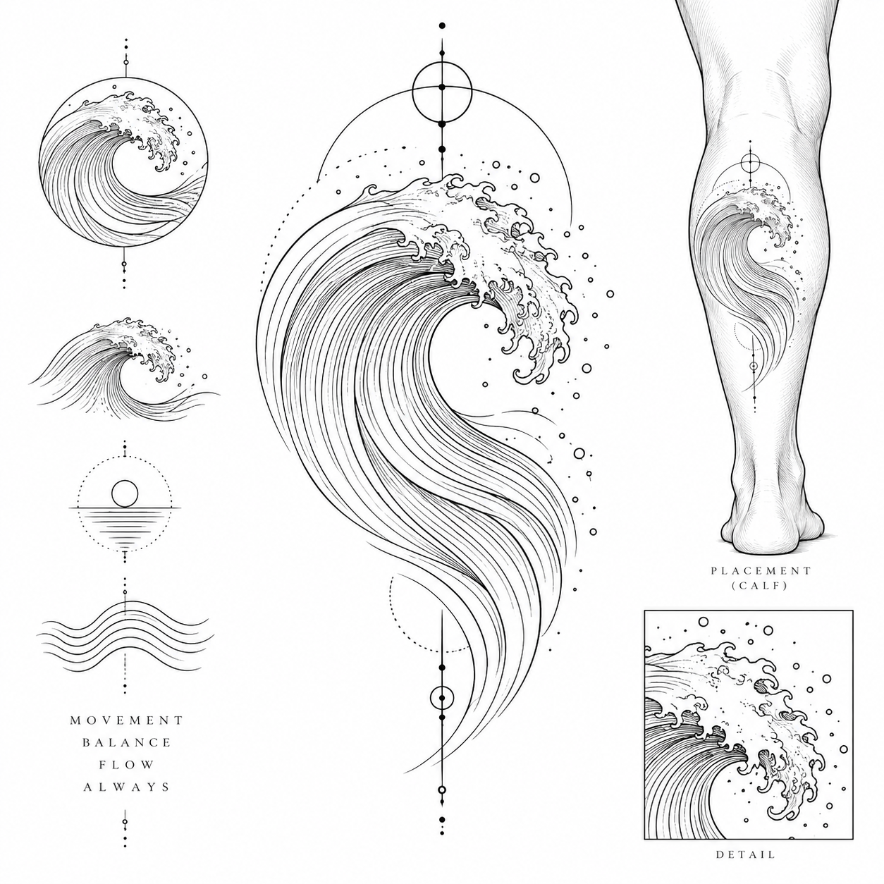 Concentric arcs forming a wave tattoo