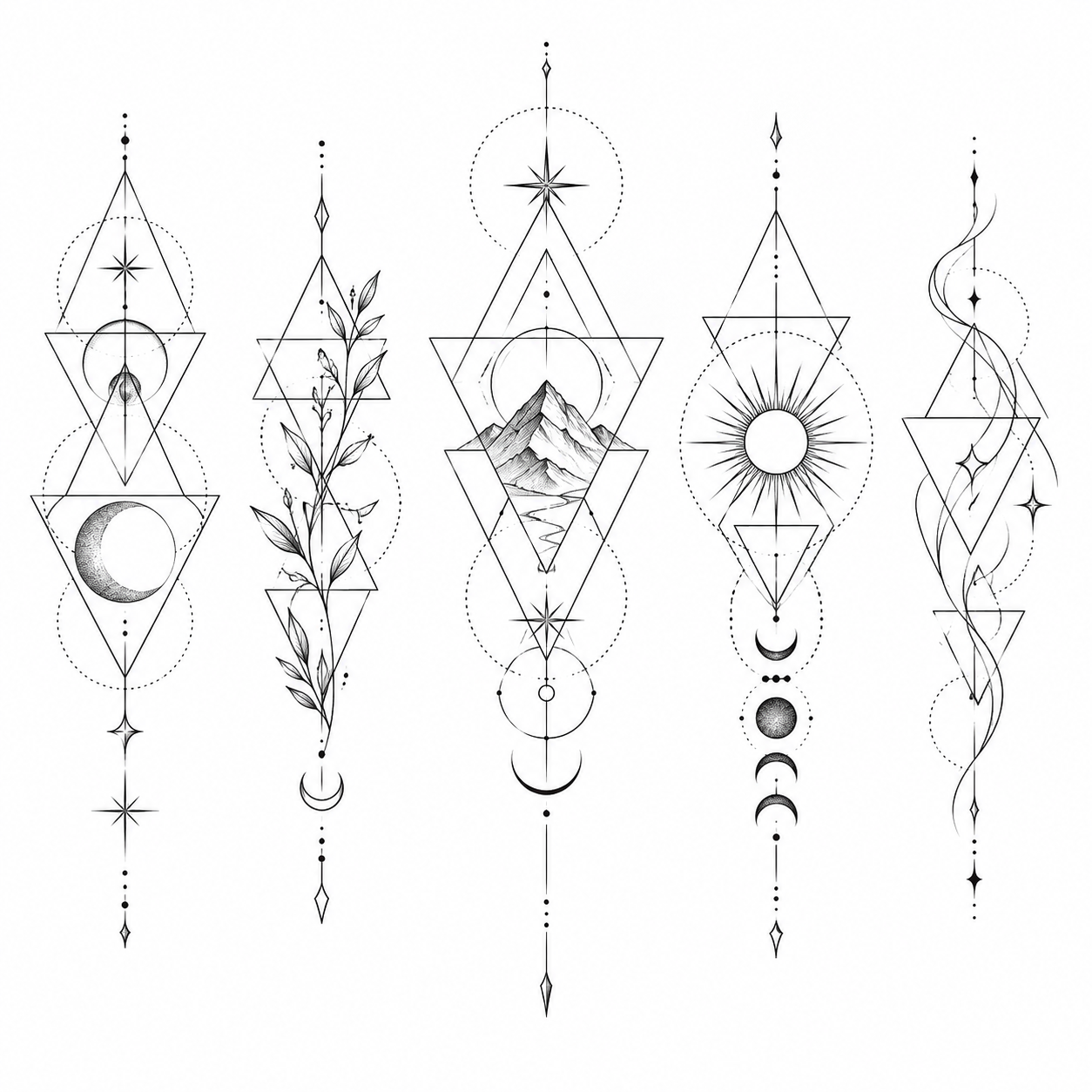Overlapping thin triangles tattoo