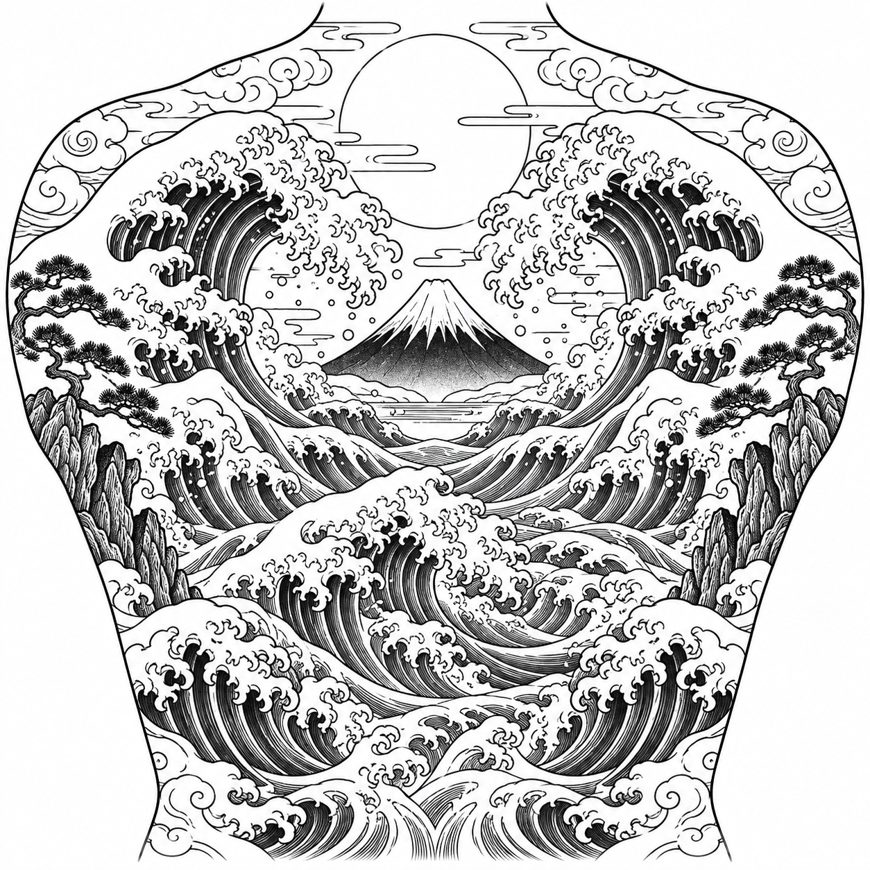 Traditional Japanese waves tattoo