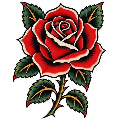 Classic rose with bold outlines tattoo
