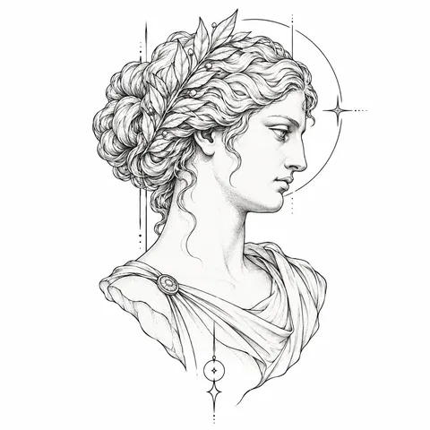 Fine line greek statue profile tattoo