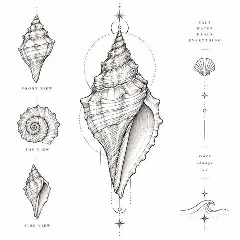 Fine line seashell tattoo