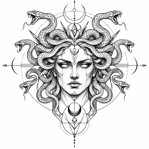 Geometric medusa silhouette tattoo
