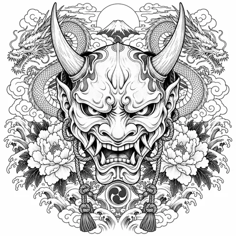 Japanese oni mask tattoo