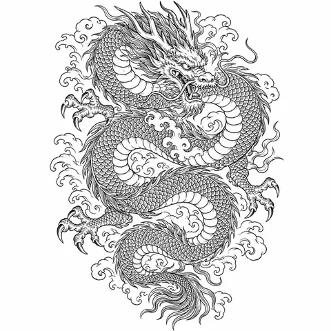 Japanese style dragon coiled tattoo