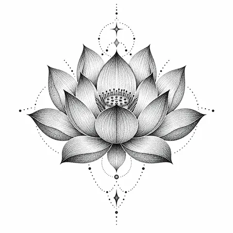 Lotus flower built from stippled dots tattoo
