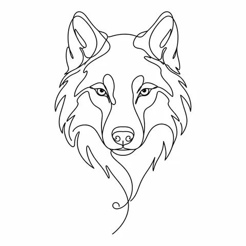 Single continuous line wolf head tattoo
