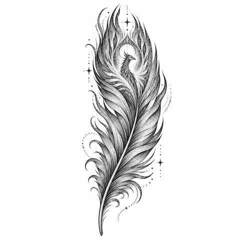 Stippled phoenix feather tattoo