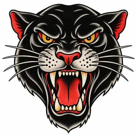 Traditional panther head tattoo