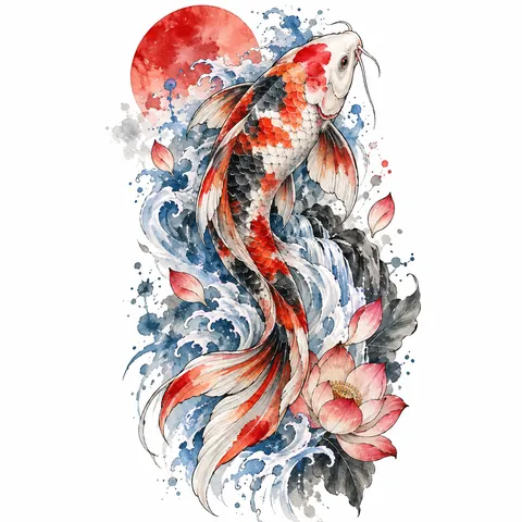 Watercolor koi fish swimming upstream tattoo