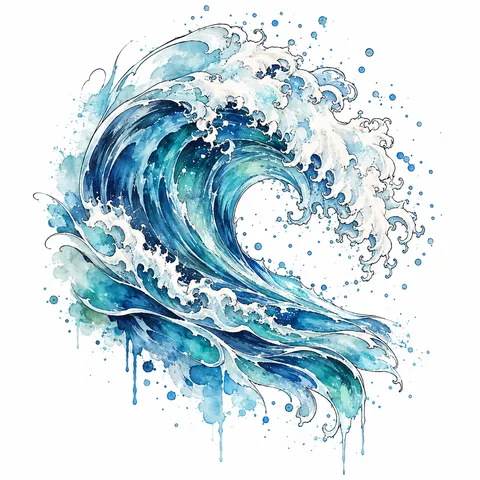 Watercolor wave cresting tattoo