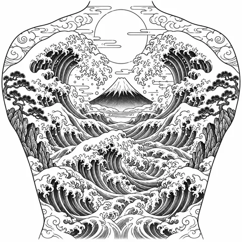Traditional Japanese waves tattoo